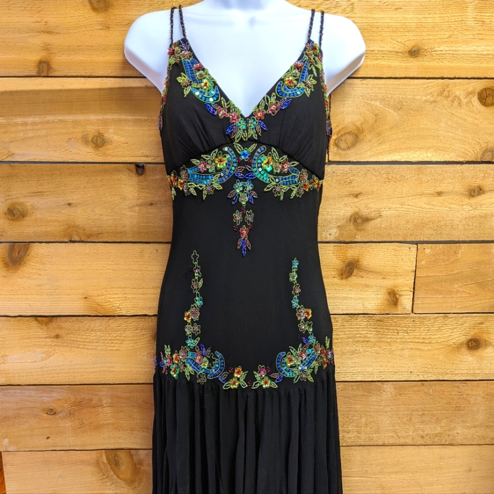 Stunning vintage beaded handkerchief hem Sue Wong dress